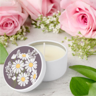 Elegant Floral White Daisies on Dark Purple Mini Candle Favors