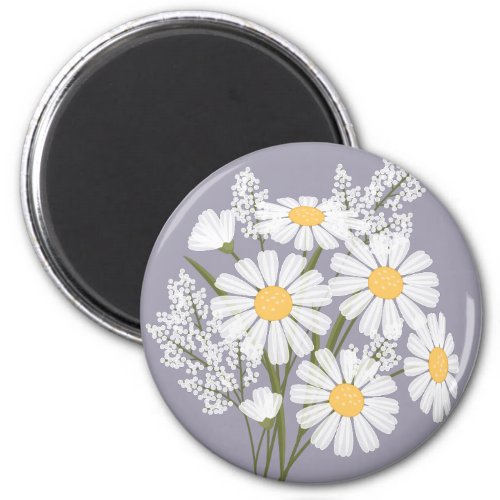 Elegant Floral White Daisies on Lavender Magnet