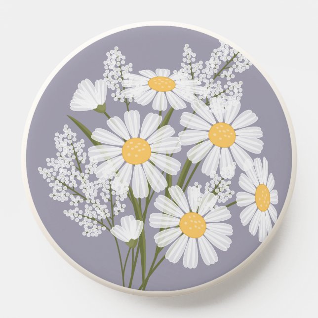 Elegant Floral White Daisies on Lavender PopSocket (Popsocket)
