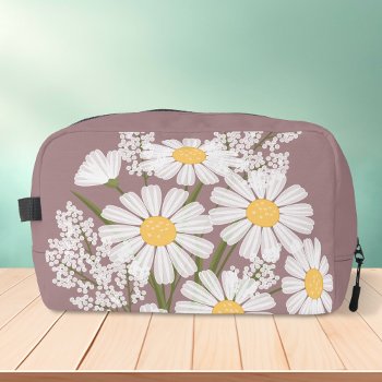 Elegant Floral White Daisies On Rosy Brown Dopp Kit by Chibibi at Zazzle