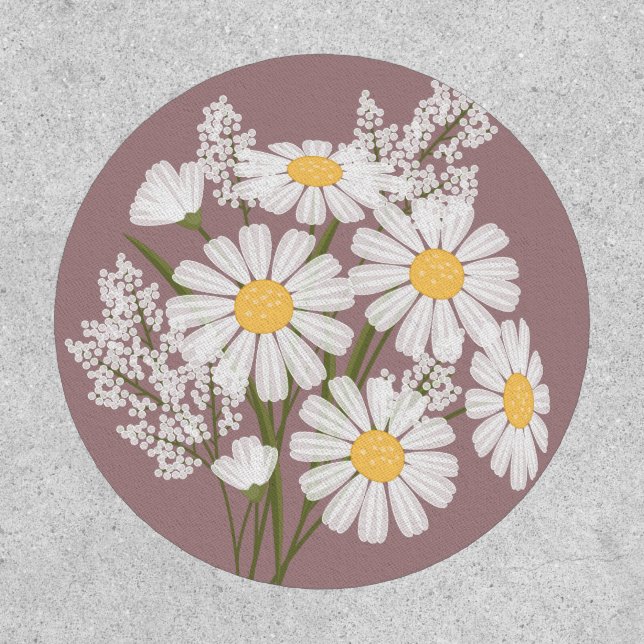 Elegant Floral White Daisies on Rosy Brown Patch (Front)