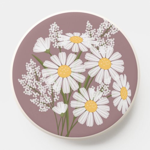 Elegant Floral White Daisies on Rosy Brown PopSocket