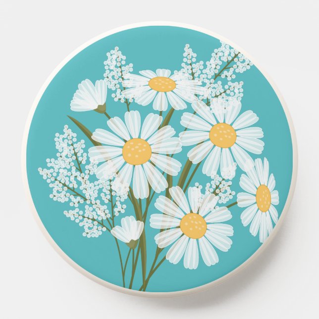 Elegant Floral White Daisies on Teal PopSocket (Popsocket)