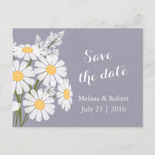 Elegant Floral White Daisies Save the Date Announcement Postcard (Front)