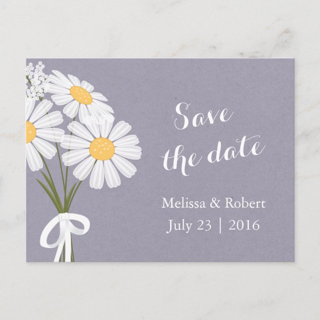 Elegant Floral White Daisies Save the Date Announcement Postcard (Front)
