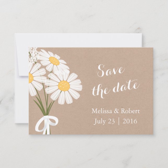 Elegant Floral White Daisies Save the Date Wedding (Front)