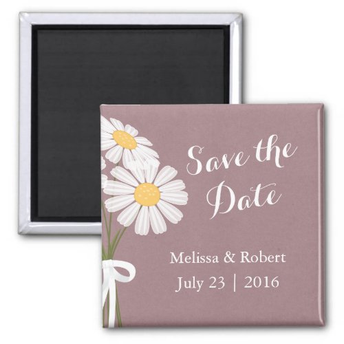Elegant Floral White Daisies Save the Date Wedding Magnet