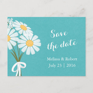 Elegant Floral White Daisies Teal Save the Date  Announcement Postcard