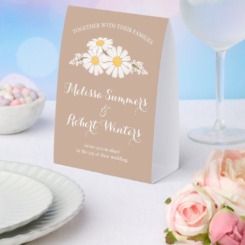 Elegant Floral White Daisies Wedding Beige
