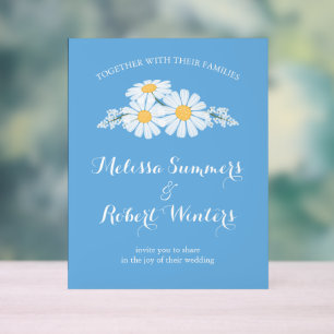 Elegant Floral White Daisies Wedding Blue Acrylic Sign
