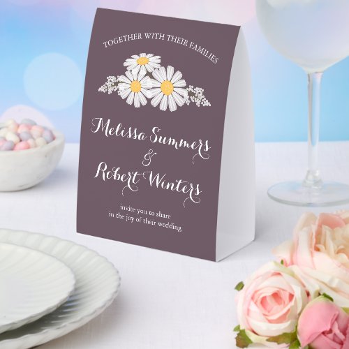 Elegant Floral White Daisies Wedding Dark Purple
