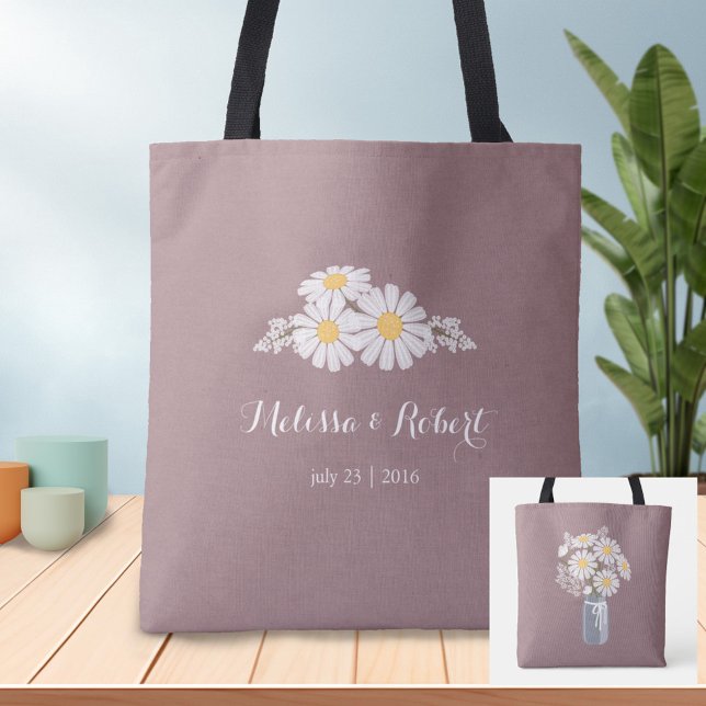 Elegant Floral White Daisies Wedding Favor Tote Bag (Creator Uploaded)