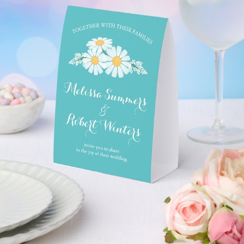 Elegant Floral White Daisies Wedding Teal