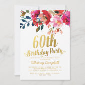 Elegant Floral White Gold 60th Birthday Party Invitation (Front)
