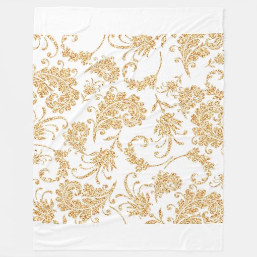 Elegant Floral White Gold Fleece Blanket Zazzle