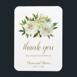 Elegant Floral White Ivory Gold Wedding Favor Magnet<br><div class="desc">Elegant floral wedding favor magnet with watercolor painted flowers in neutral tones of ivory, white, and champagne along with some greenery. Below is "thank you for celebrating with us" in a gold tone script along with your names and date. These sophisticated wedding favor magnets make useful wedding favors and are...</div>
