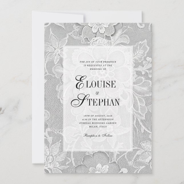 Elegant Floral White Lace Wedding Invitation (Front)
