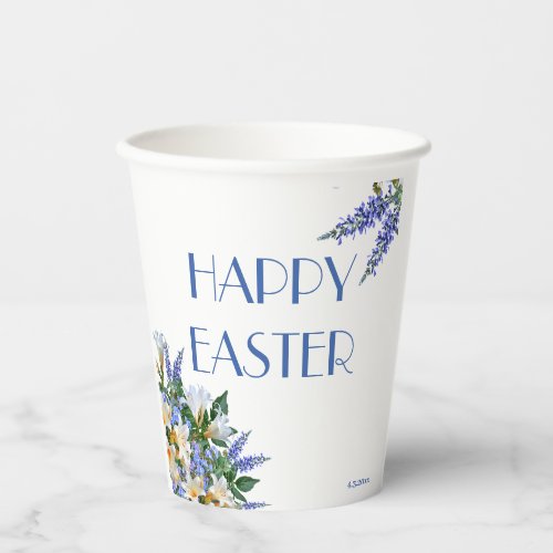 Elegant Floral White Lilies Blue Happy Easter  Paper Cups