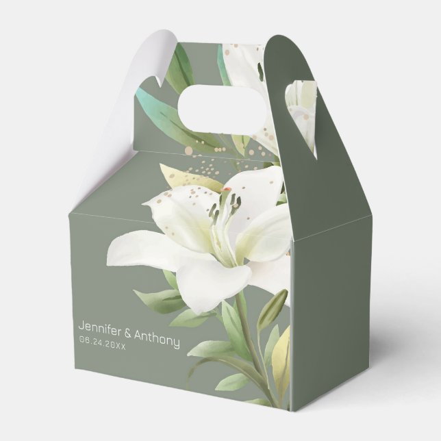 Elegant Floral White Lilies  Favor Boxes (Front Side)