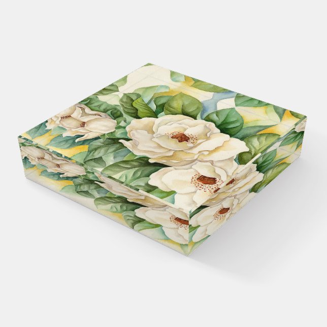 Elegant Floral White Magnolia Flowers  Paperweight (Angled)