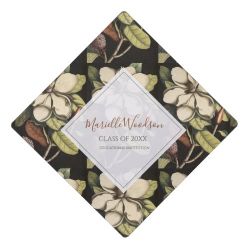 Elegant Floral White Magnolias Grad Cap Topper