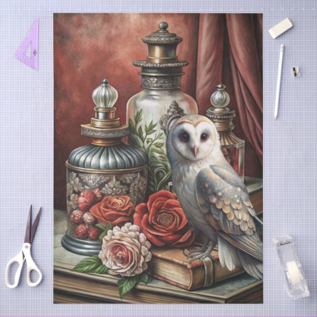  Elegant Floral & White Owl Furniture Decoupage Tissue Paper (Craft)
