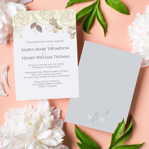 Elegant Floral White Rose Classic Traditional  Invitation