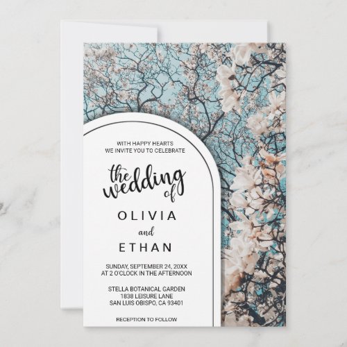 Elegant Floral White Roses Tree Summer Wedding Invitation