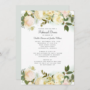 Elegant Floral White Wedding Chic Rehearsal Dinner Invitation