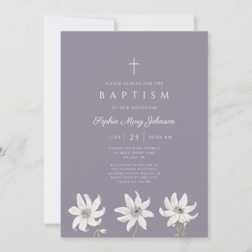 Elegant Floral Wildflower Baby Baptism Invitation