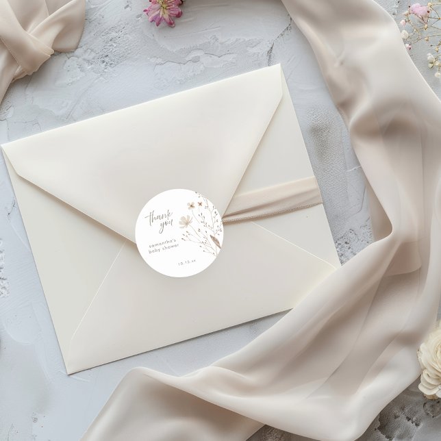Elegant Floral Wildflower Baby Shower Classic Round Sticker (Creator Uploaded)