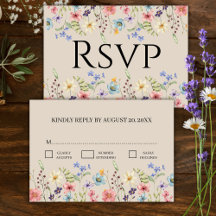 Elegant Floral Wildflower Beige Wedding RSVP