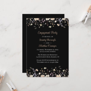 Elegant Floral Wildflower Black Engagement Party Invitation