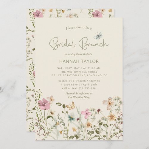 Elegant Floral Wildflower Boho Bridal Brunch Invitation