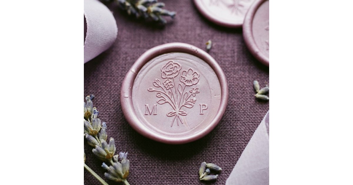 Elegant Floral Wildflower Bouquet Monogram Wedding Wax Seal Sticker ...