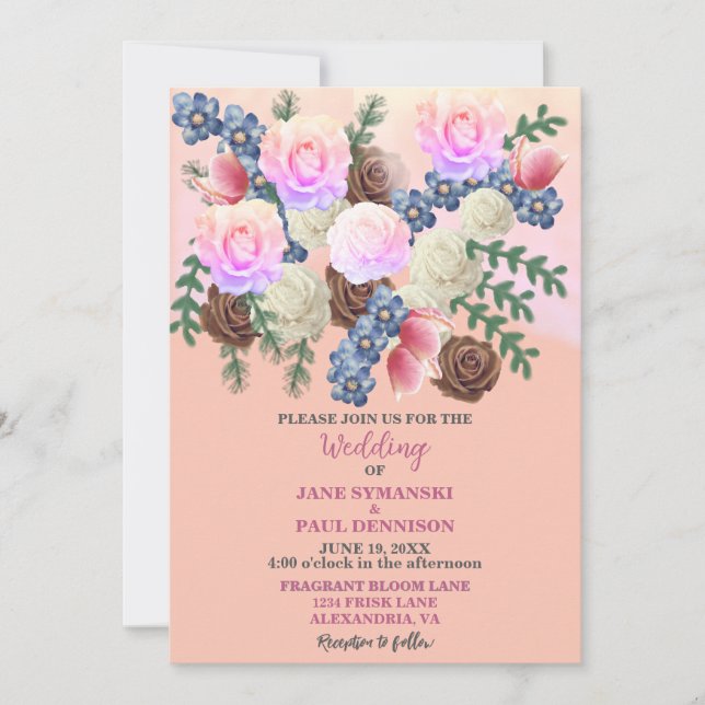 Elegant Floral Wildflower-Boutique-Apricot-Wedding Invitation (Front)