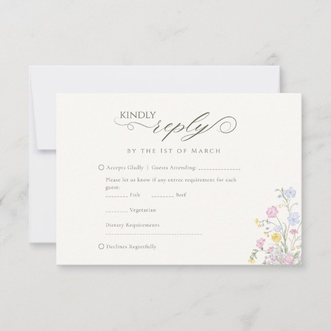 Elegant Floral Wildflower Calligraphy RSVP Card (Front)