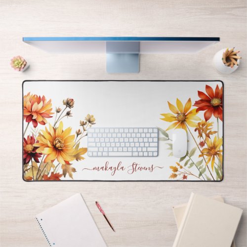 Elegant Floral Wildflower Custom Name Desk Mat