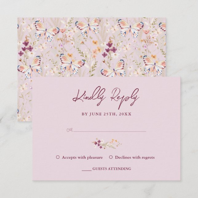 Elegant Floral Wildflower Lavender Birthday RSVP (Front/Back)