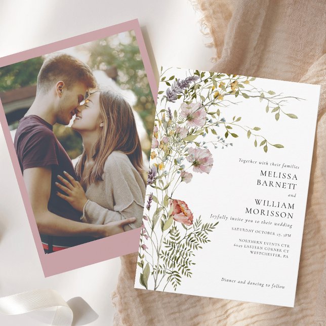 Elegant Floral Wildflower Photo Wedding Invitation (Elegant Floral Wildflower Photo Wedding Invitation)
