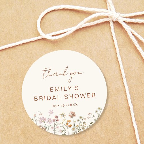 Elegant Floral Wildflower Thank You Bridal Shower Classic Round Sticker