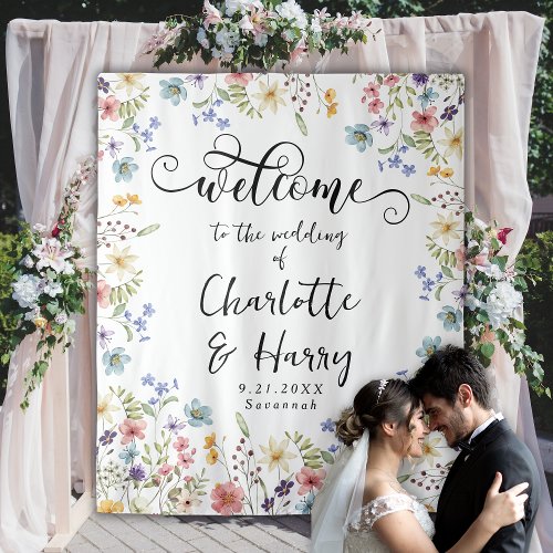 Elegant Floral  Wildflower Wedding Backdrop Banner