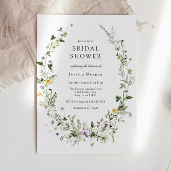 Elegant Floral Wildflower Wreath Bridal Shower Invitation by AdorePaperCo at Zazzle