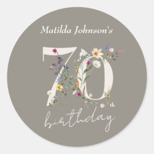 Elegant Floral Wildflowers 70th Birthday Party Classic Round Sticker