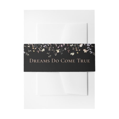 Elegant Floral Wildflowers Black Boho Wedding Invitation Belly Band