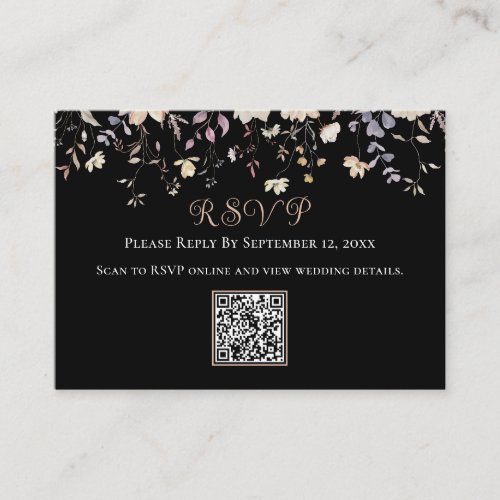 Elegant Floral Wildflowers Black Boho Wedding RSVP Enclosure Card