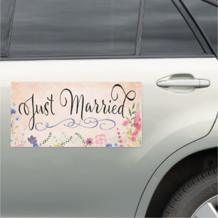 Elegant Floral WIldflowers Just Married Wedding Car Magnet