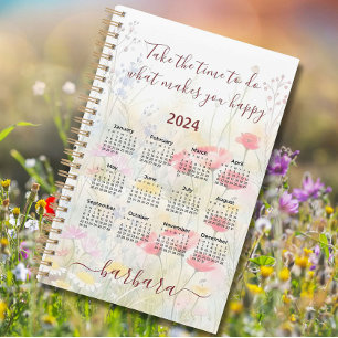 Elegant Floral Wildflowers Name Planner Calendar