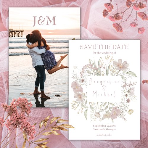 Elegant Floral Wildflowers Photo Save The Date Invitation