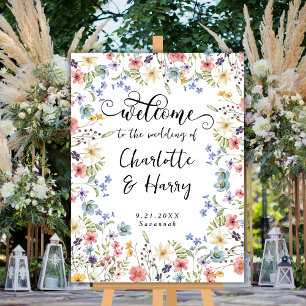 Elegant Floral Wildflowers Wedding Welcome Sign